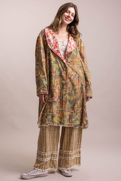 Oversized Patchwork Button Down Coat