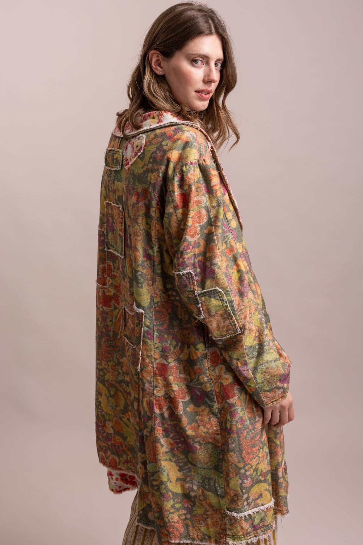 Oversized Patchwork Button Down Coat