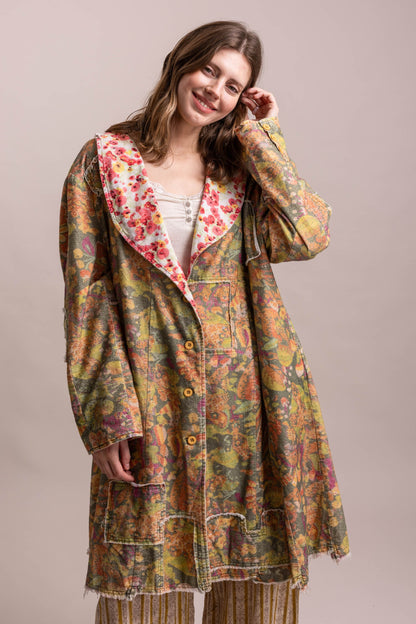Oversized Patchwork Button Down Coat