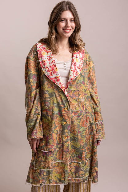 Oversized Patchwork Button Down Coat