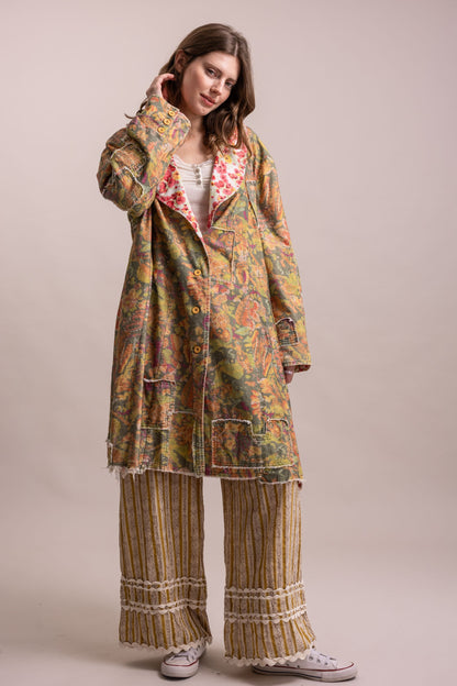 Oversized Patchwork Button Down Coat