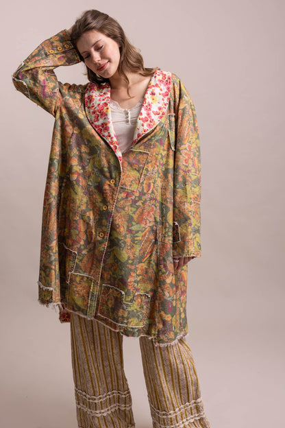 Oversized Patchwork Button Down Coat