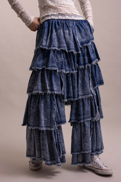 Elastic Waist Tiered Ruffle Pants