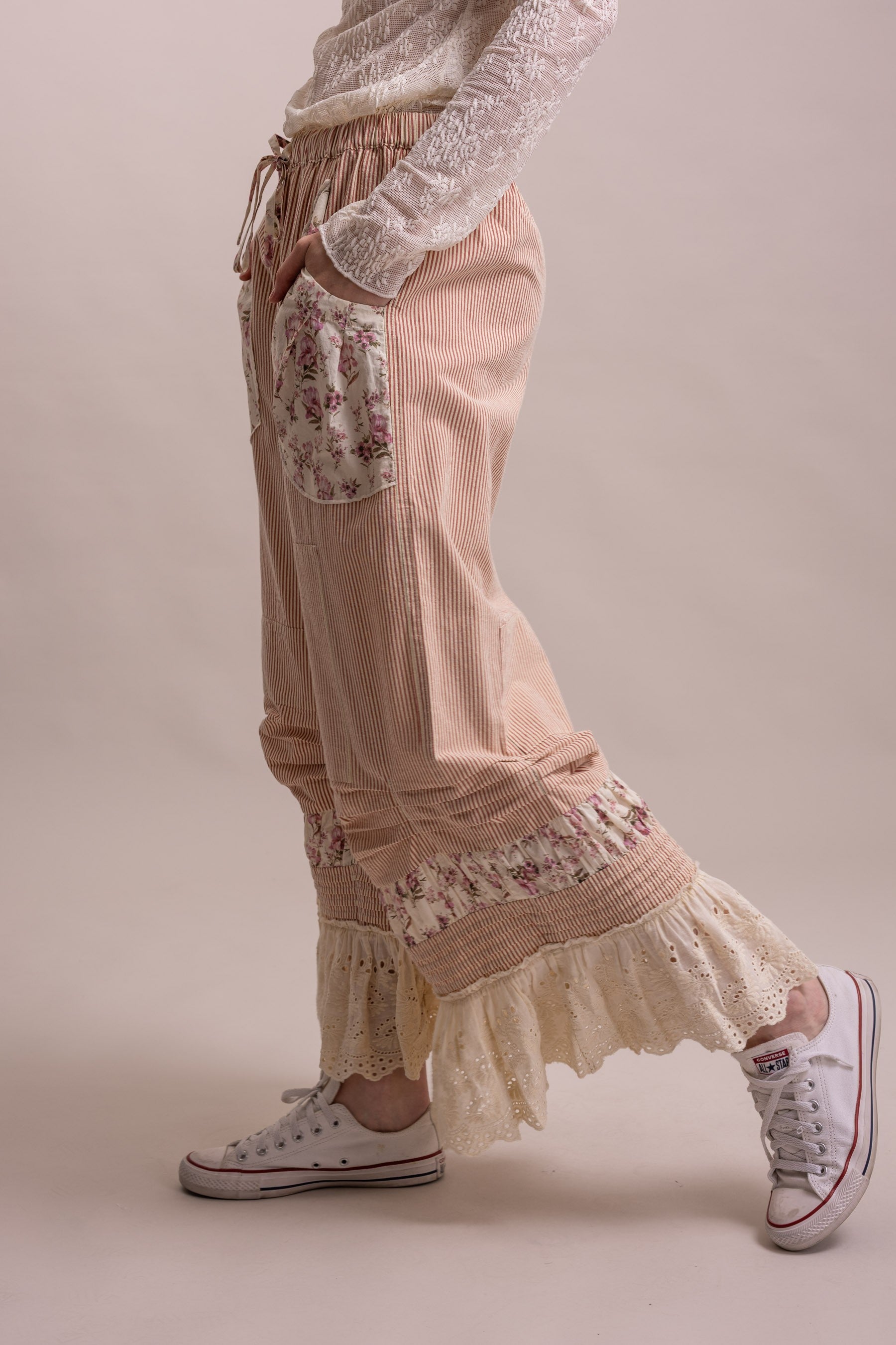 Striped Cinched Ruffle Hem Bloomer Pants