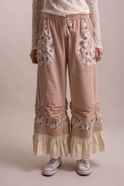 Striped Cinched Ruffle Hem Bloomer Pants