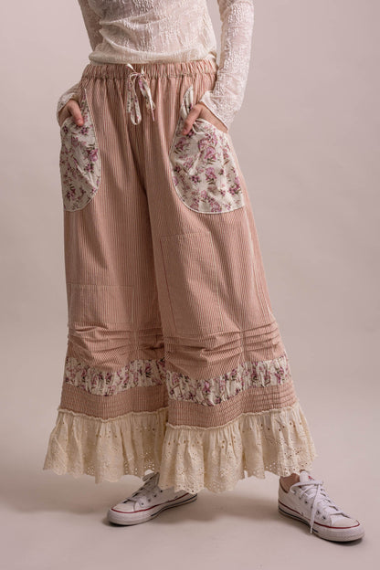 Striped Cinched Ruffle Hem Bloomer Pants