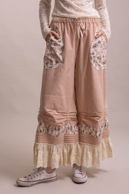 Striped Cinched Ruffle Hem Bloomer Pants