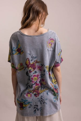 Short Sleeve Round Neck Butterfly Print Oversized Shirt