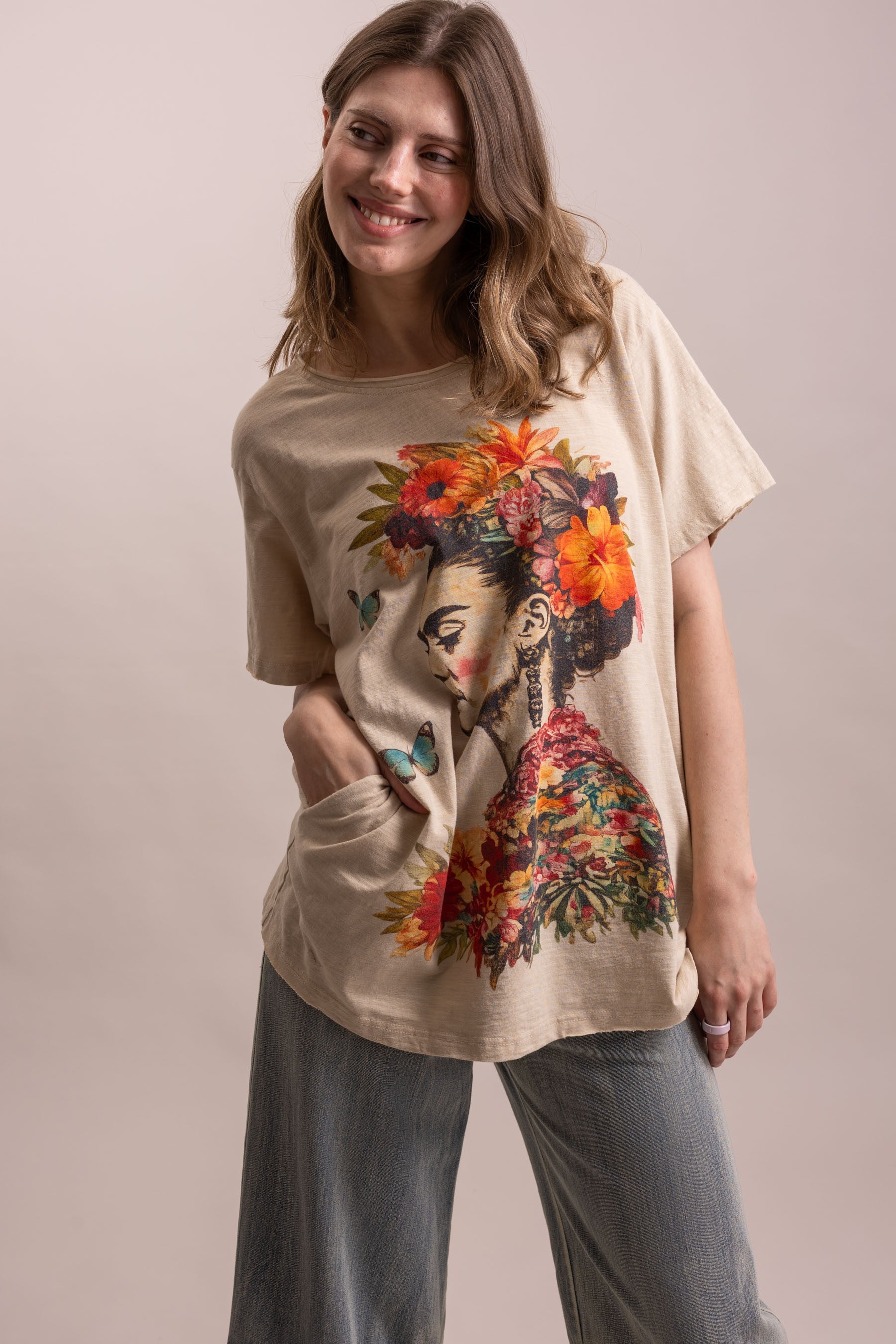 Freda Floral Portrait Graphic Short Sleeve T Shirt