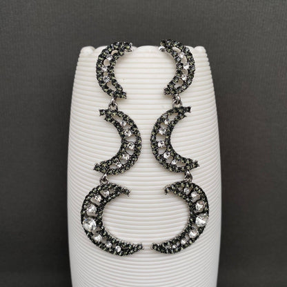 3 Rhinestone Moon Dangle Earrings - MS