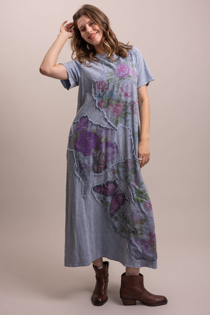 Flower Butterfly Applique Patchwork Long Dress