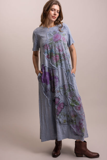 Flower Butterfly Applique Patchwork Long Dress