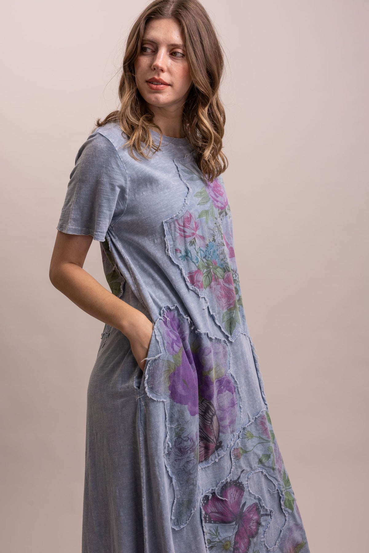 Flower Butterfly Applique Patchwork Long Dress