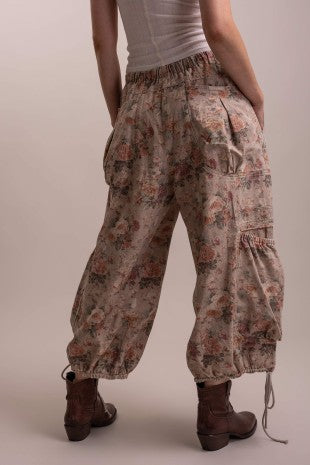 Floral Print Parachute Wide Leg Cargo Pants