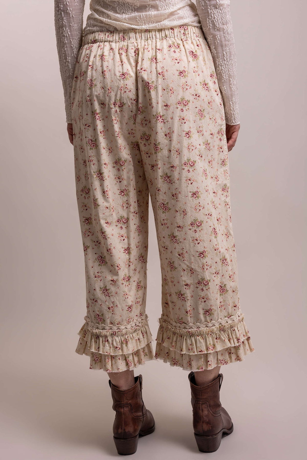 Preorder Shipping 12/15 - Floral Print Patchwork Ruffle Hem Pant