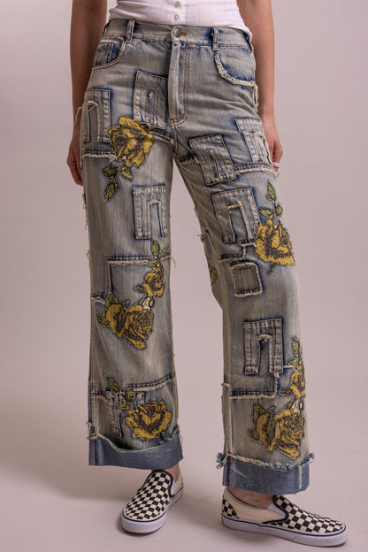 Preorder Shipping 12/15 - Floral Patchwork Straight Leg Pant