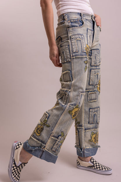 Preorder Shipping 12/15 - Floral Patchwork Straight Leg Pant