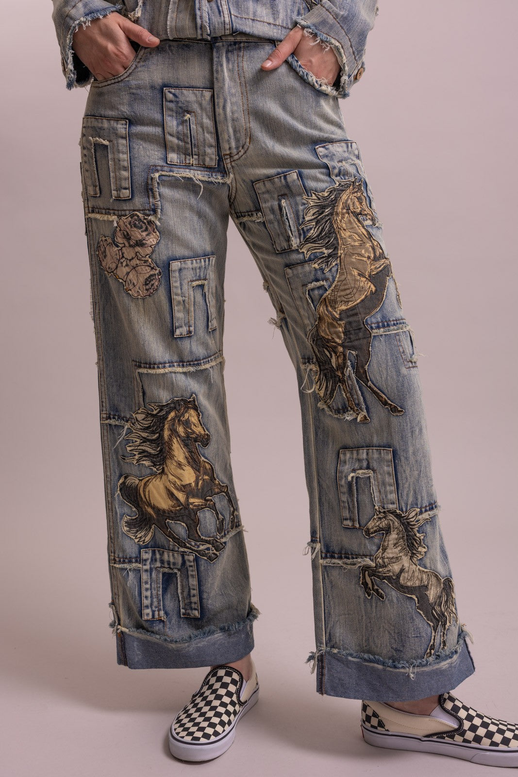 Preorder Shipping 12/15 - Horse Patchwork Straight Leg Pant