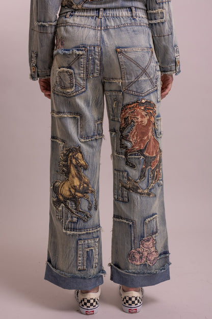 Preorder Shipping 12/15 - Horse Patchwork Straight Leg Pant
