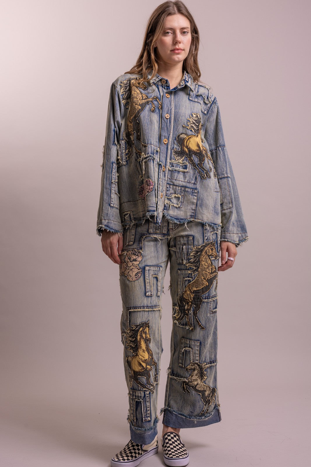 Preorder Shipping 12/15 - Horse Patchwork Straight Leg Pant