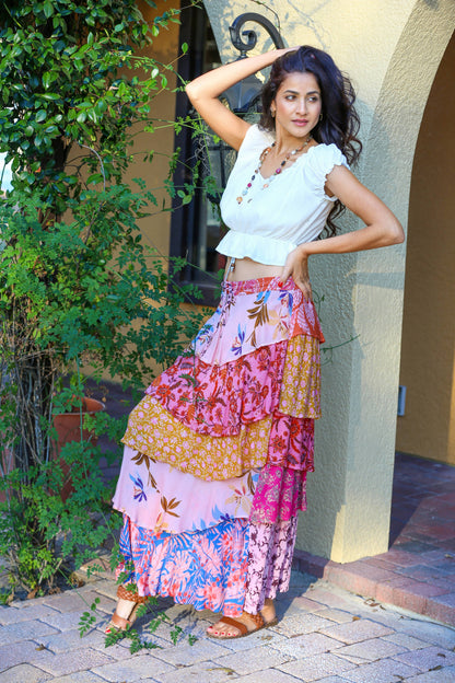 Rose Meadow Floral Patchwork Ruffle Skirt