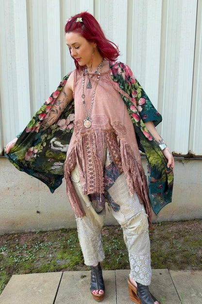 FINAL SALE The Daydreamer Goddess Duster Kimono w/ Roses & Rabbits