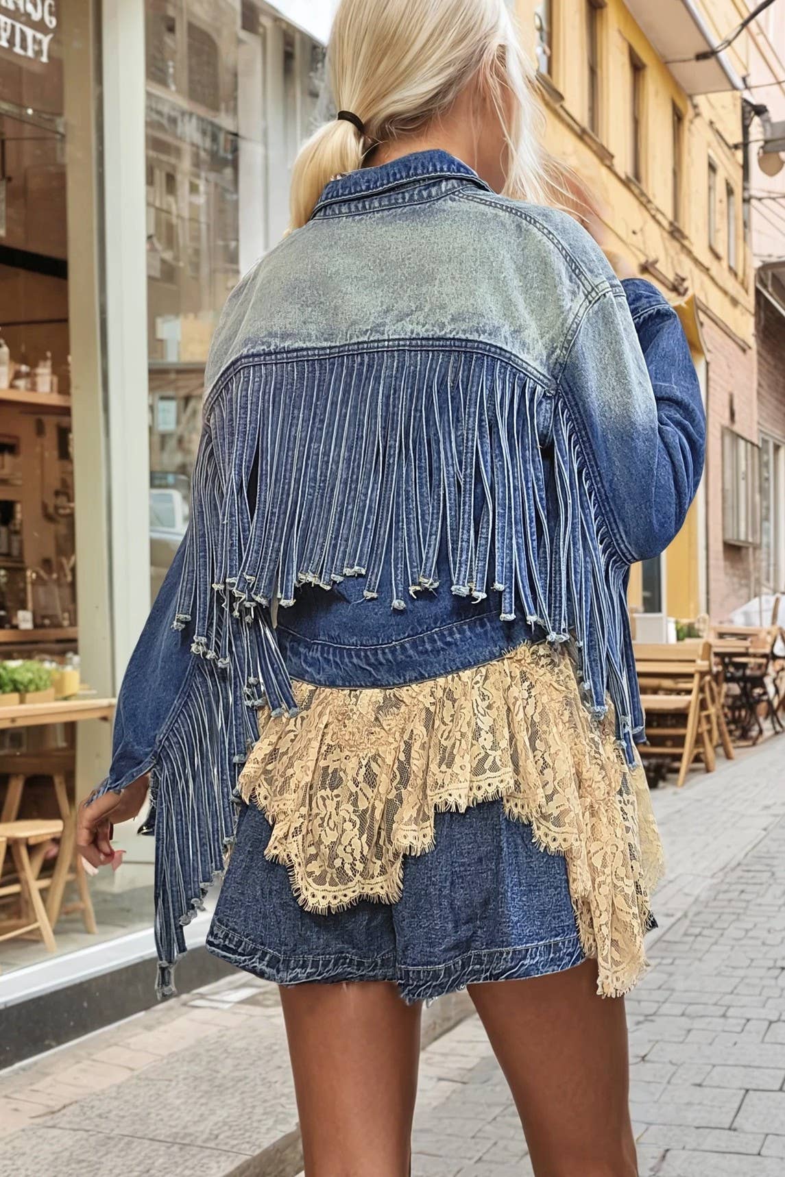 Fringed Babe Motto Jean Jacket