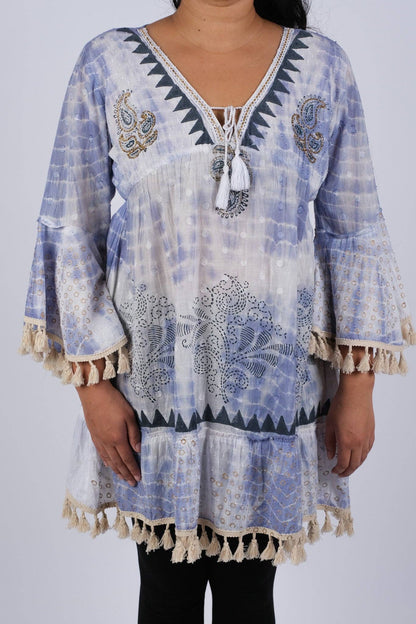 Bohemian Ocean Ethereal Tunic with Bell Sleeve