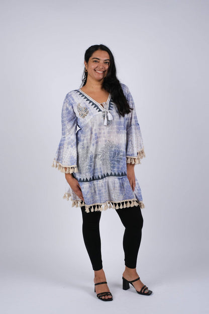 Bohemian Ocean Ethereal Tunic with Bell Sleeve