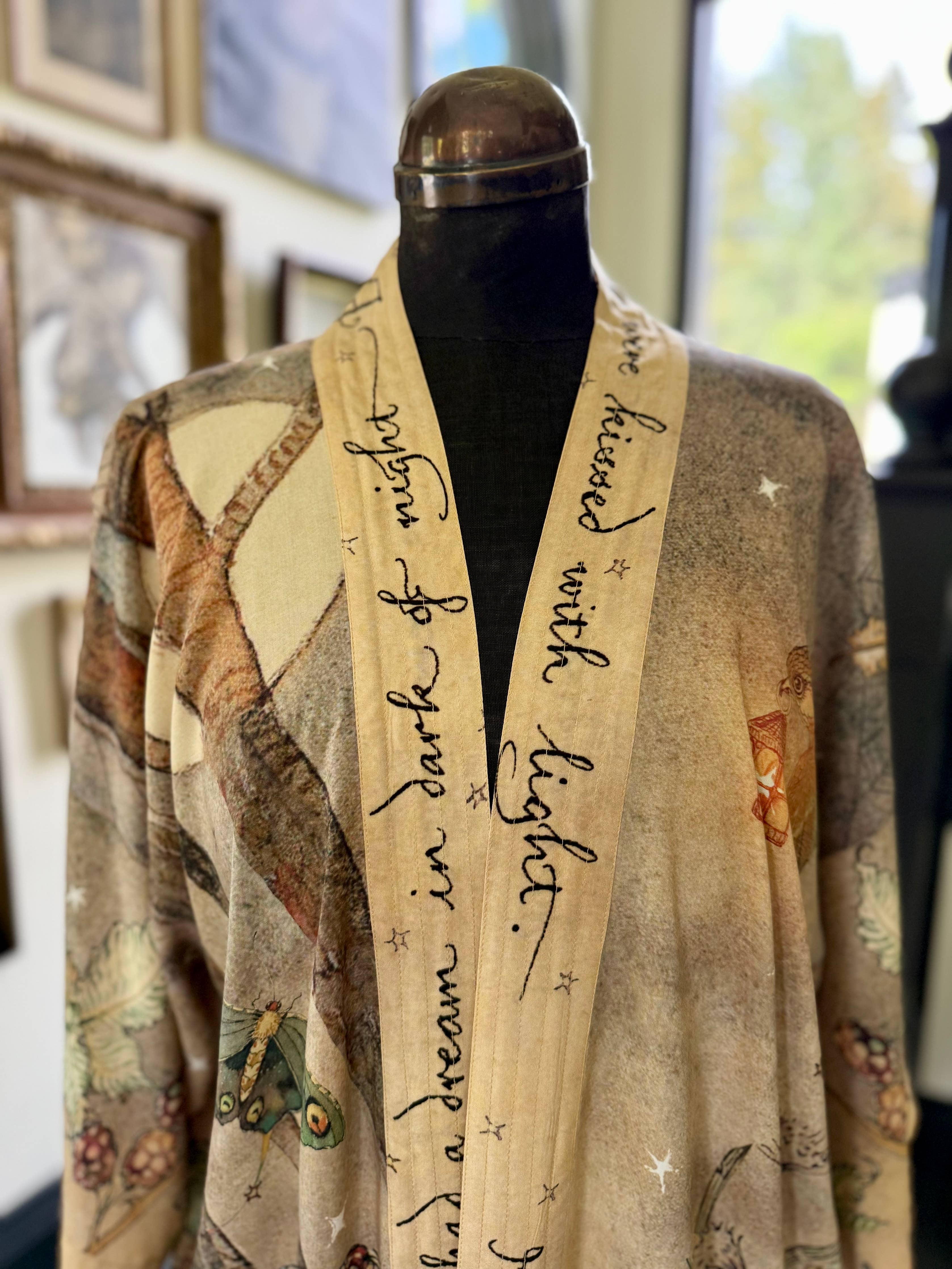 Lovelight Opera Duster Kimono Robe w/woodland deer & swallow