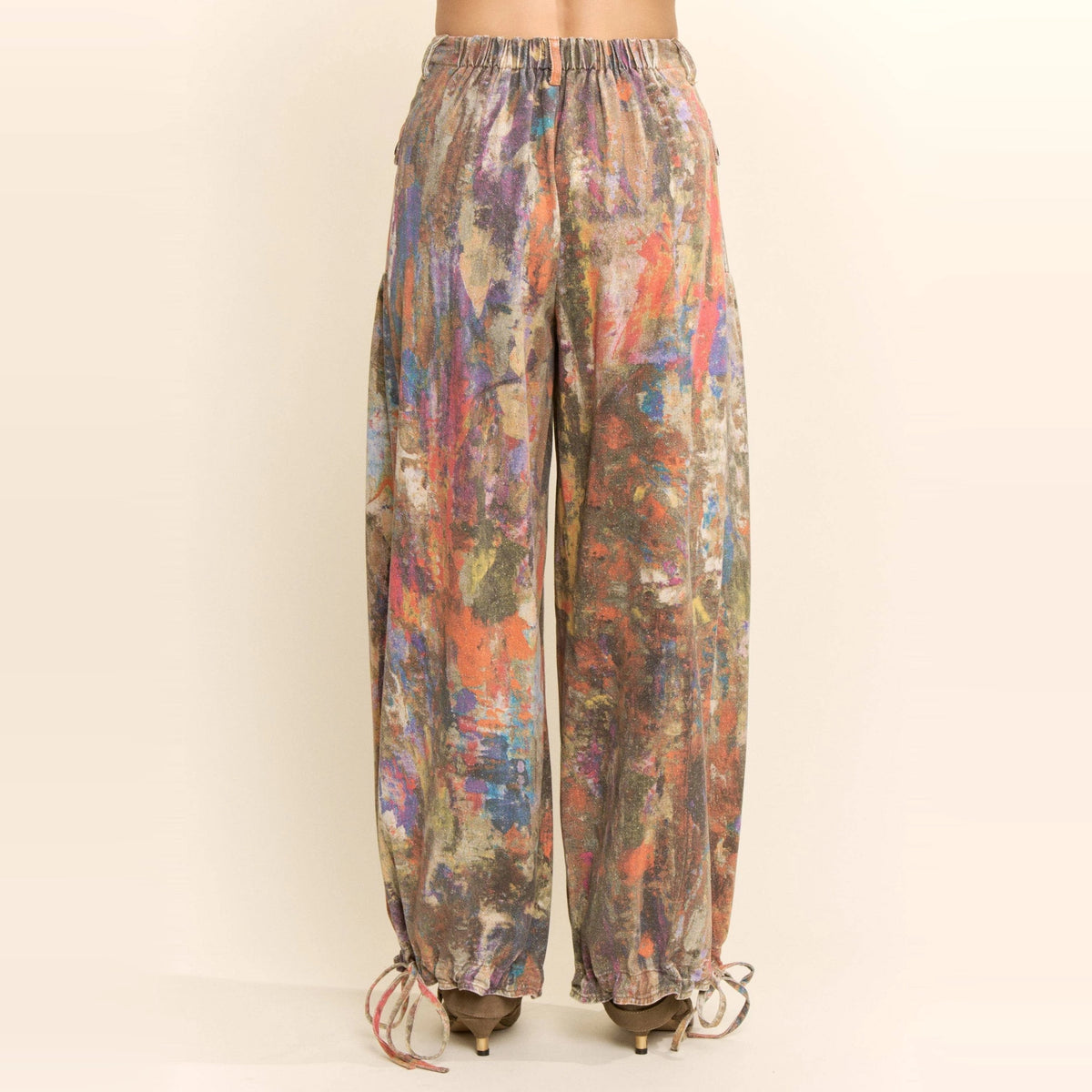 Printed Denim Wide-Leg Pants