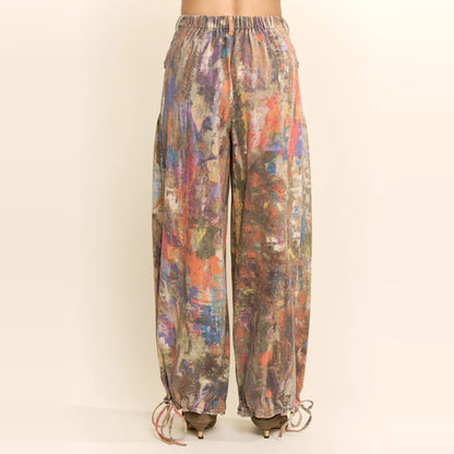 Printed Denim Wide-Leg Pants