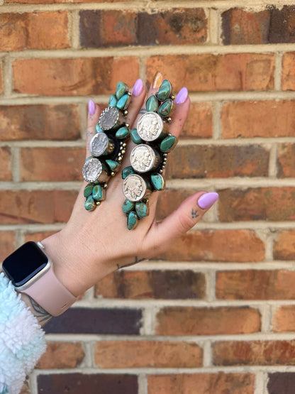 3 Head Nickel Ring w/ Turquoise - ivyandlavyboutique ivyandlavyboutique