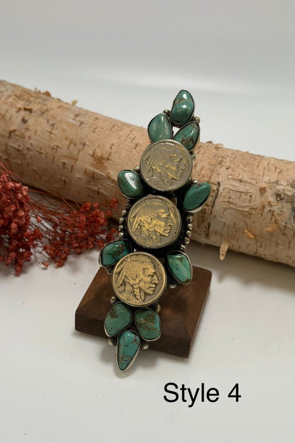 3 Head Nickel Ring w/ Turquoise - ivyandlavyboutique ivyandlavyboutique