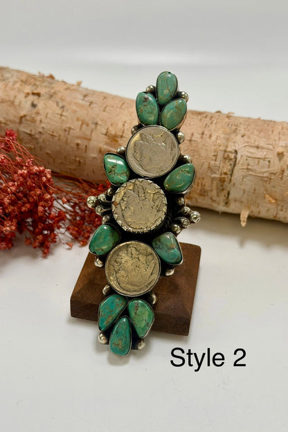 3 Head Nickel Ring w/ Turquoise - ivyandlavyboutique ivyandlavyboutique