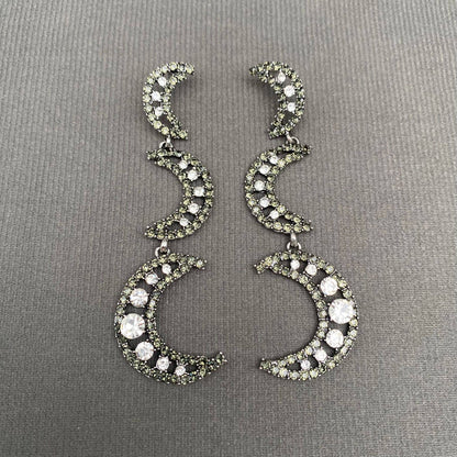 3 Rhinestone Moon Dangle Earrings - MS - ivyandlavyboutique Mio Queena