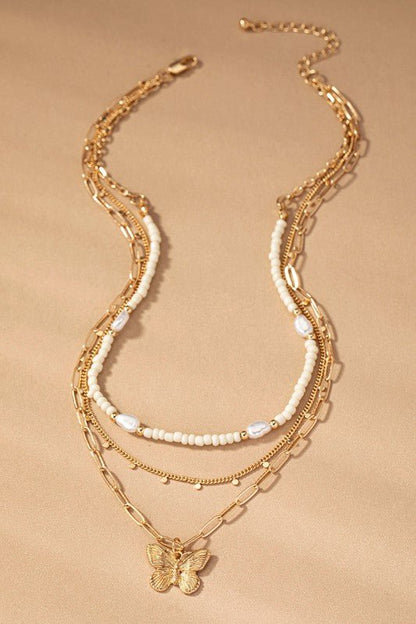 3 row seed bead and chain necklace - ivyandlavyboutique LA3accessories
