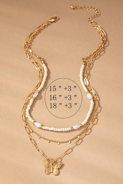 3 row seed bead and chain necklace - ivyandlavyboutique LA3accessories