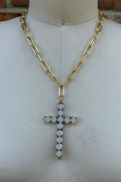 Cross Necklace in White Gems