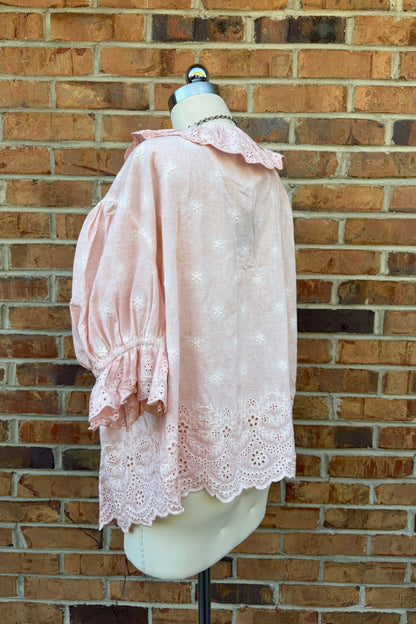 Eyelet Linen Pink Top