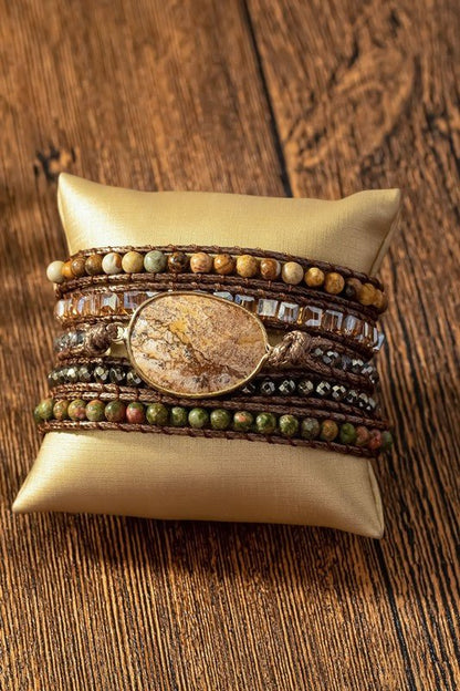34 inch 5 wraps natural stone boho bracelet - ivyandlavyboutique LA3accessories