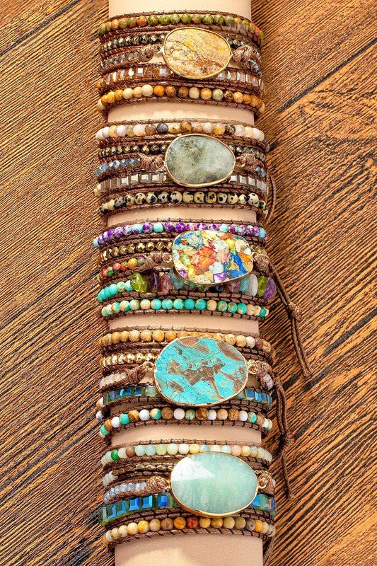 34 inch 5 wraps natural stone boho bracelet - ivyandlavyboutique LA3accessories