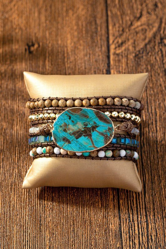 34 inch 5 wraps natural stone boho bracelet - ivyandlavyboutique LA3accessories