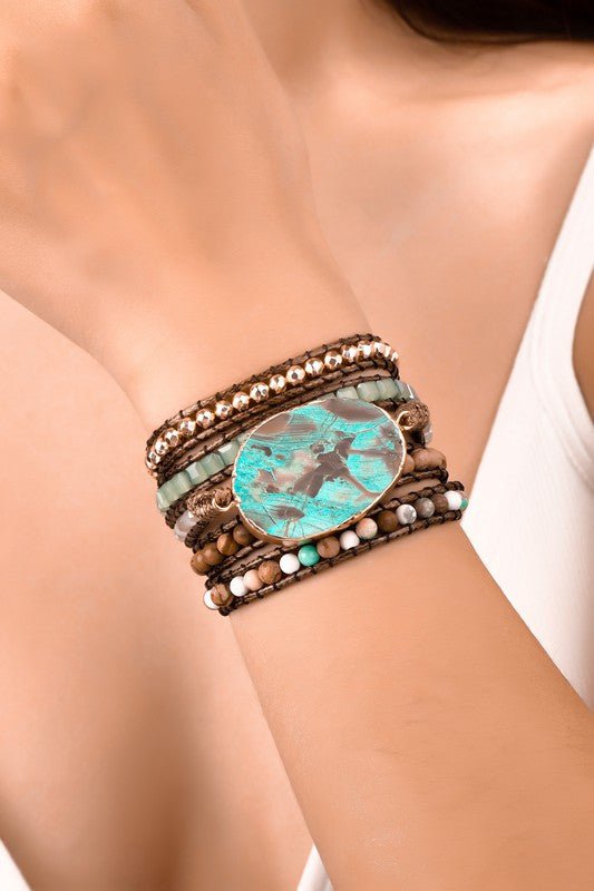 34 inch 5 wraps natural stone boho bracelet - ivyandlavyboutique LA3accessories