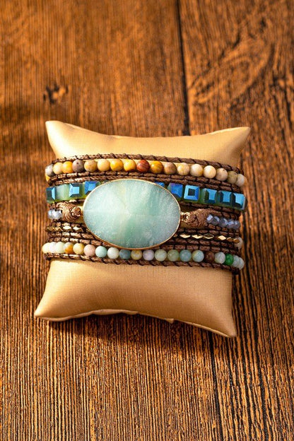 34 inch 5 wraps natural stone boho bracelet - ivyandlavyboutique LA3accessories