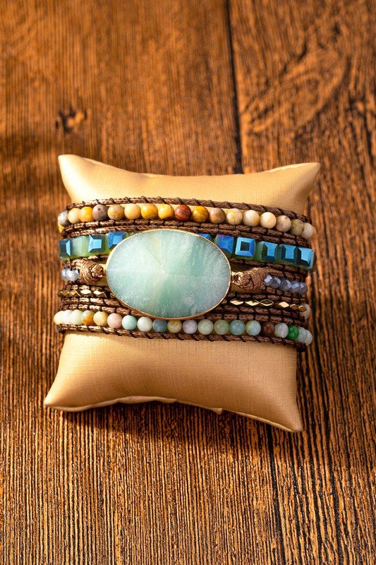 34 inch 5 wraps natural stone boho bracelet - ivyandlavyboutique LA3accessories