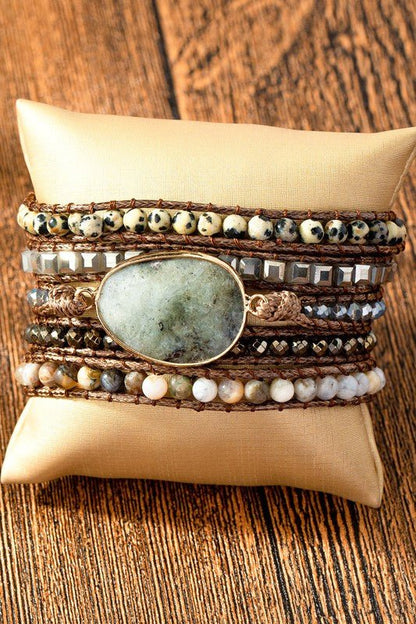 34 inch 5 wraps natural stone boho bracelet - ivyandlavyboutique LA3accessories