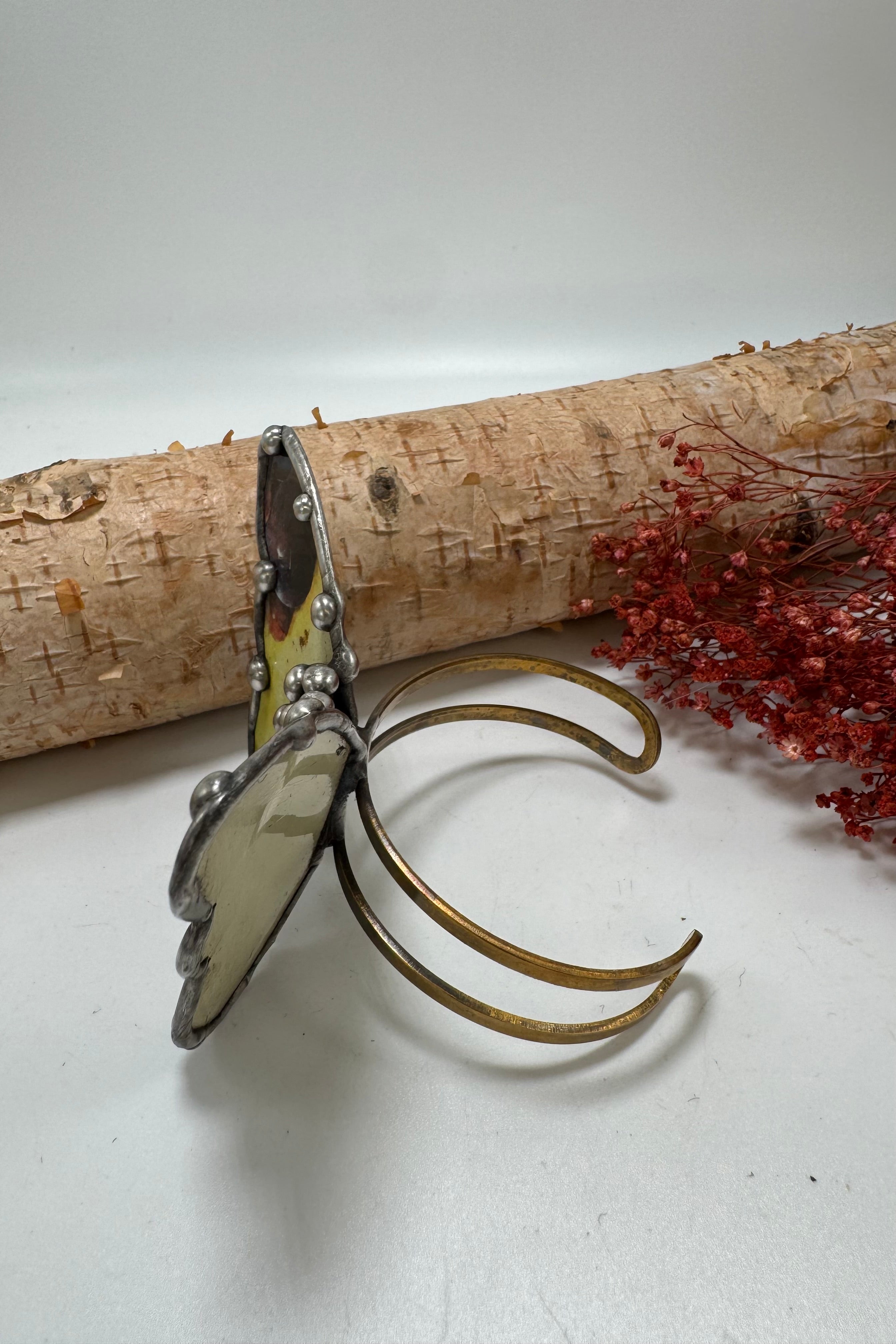 Butterfly Recycled Tin Cuff Bracelet w/ Gemstone Style 24