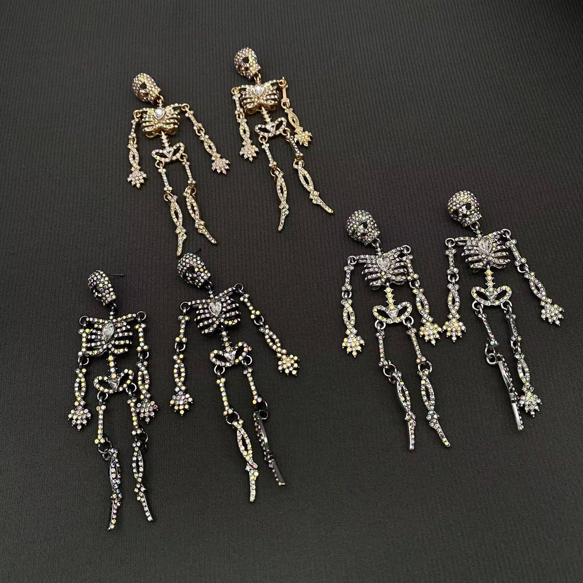 Halloween Rhinestones Skull Skeleton Dangle Earrings - GT: A