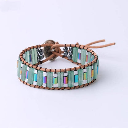 Handmade Cuboid Natural Stone Beaded Woven Bracelet - CS: Green Aventurine